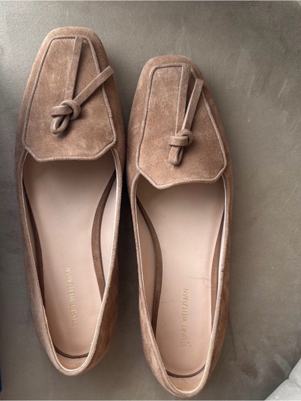 Stuart Weitzman Slipknot Suede Loafers, Size 8, Camel/Tan